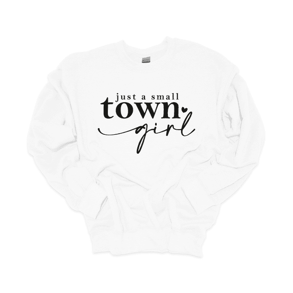 Trenz Shirt Company Womens Just A Small Town Girl Heart Long-Sleeve Crewneck Sweatshirt-White-large