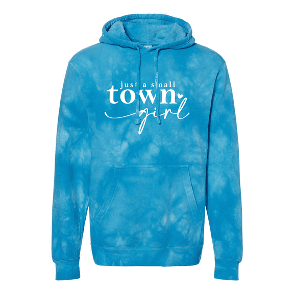 Trenz Shirt Company Womens Just A Small Town Girl Heart Tie-Dye Hoodie-Aqua Blue-small