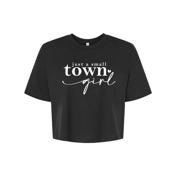 Trenz Shirt Company Womens Just A Small Town Girl Tee Heart Jersey Crop Tee-Black-medium