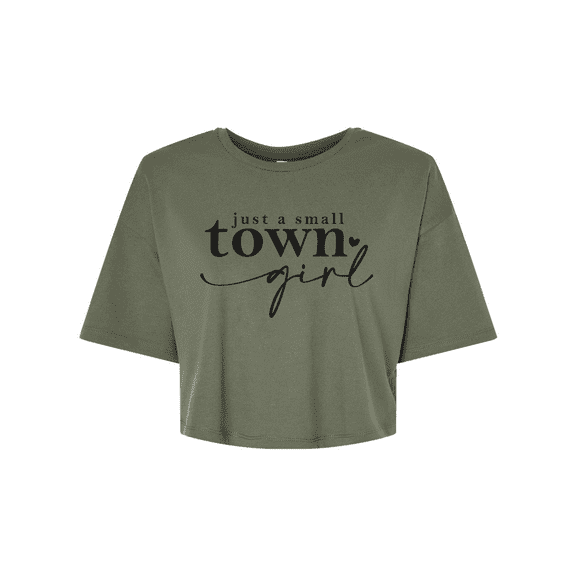 Trenz Shirt Company Womens Just A Small Town Girl Tee Heart Jersey Crop Tee-Military-small