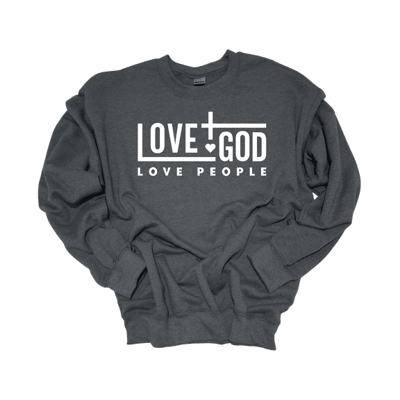 Trenz Shirt Company Womens Love God Love People Christian Crewneck Sweatshirt-Heather Grey-Large
