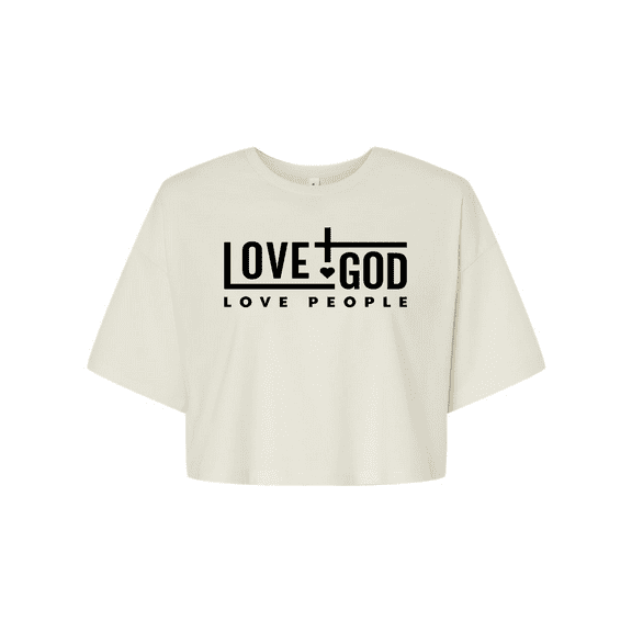 Trenz Shirt Company Womens Love God Love People Christian Jersey Crop Tee-Vintage White-large