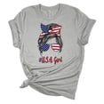 thumbnail image 1 of Trenz Shirt Company Womens Messy Bun American Flag USA Girl Short Sleeve Graphic T-Shirt, Athletic Heather-2XL, 1 of 4
