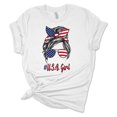 thumbnail image 1 of Trenz Shirt Company Womens Messy Bun American Flag USA Girl Short Sleeve Graphic T-Shirt, White-Large, 1 of 4