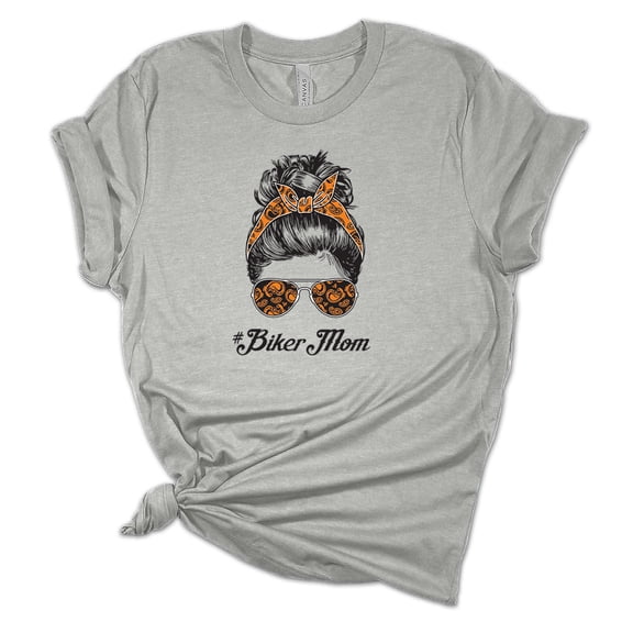 Trenz Shirt Company Womens Messy Bun Biker Mom Short Sleeve Graphic T-Shirt-Athletic Heather-large