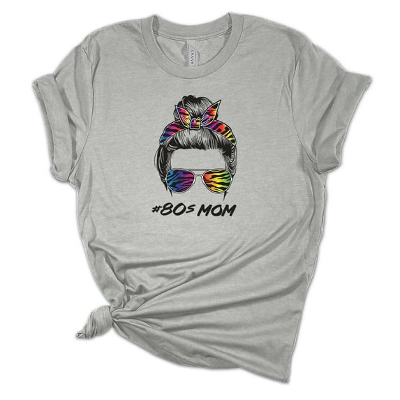 Trenz Shirt Company Womens Messy Bun Colorful Zebra 80s Mom Short Sleeve Graphic T-Shirt-Athletic Heather-small