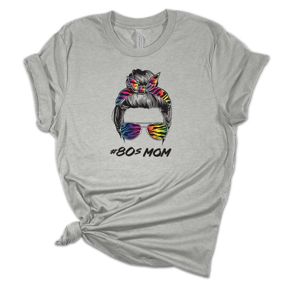 Trenz Shirt Company Womens Messy Bun Colorful Zebra 80s Mom Short Sleeve Graphic T-Shirt-Athletic Heather-xxl