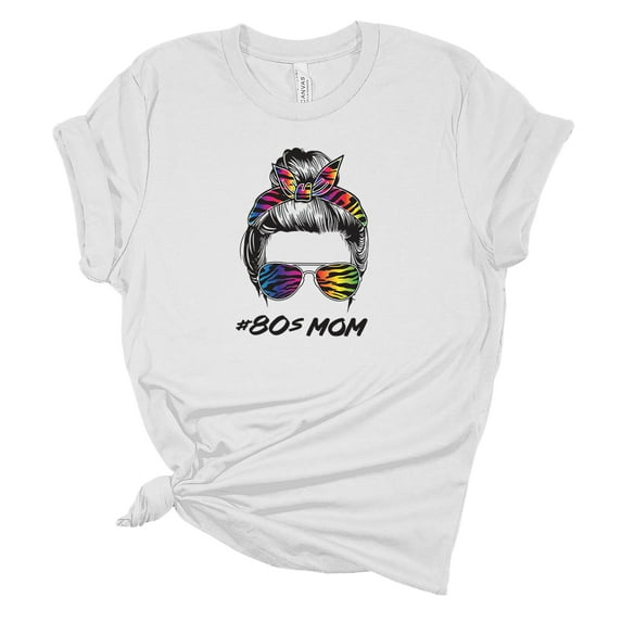 Trenz Shirt Company Womens Messy Bun Colorful Zebra 80s Mom Short Sleeve Graphic T-Shirt-White-small