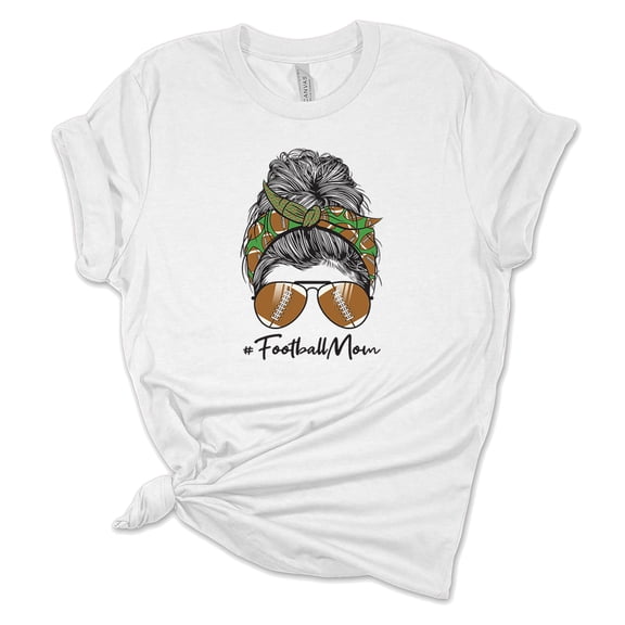 Trenz Shirt Company Womens Messy Bun Football Mom Short Sleeve Graphic T-Shirt, White-Medium
