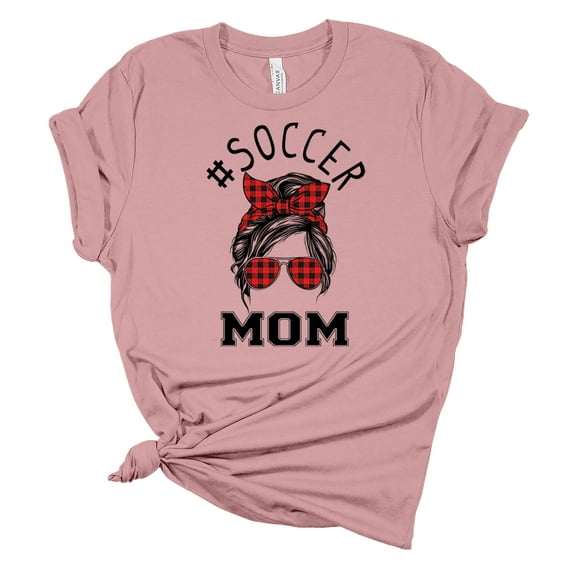 Trenz Shirt Company Womens Messy Bun Plaid Soccer Mom Short Sleeve Graphic T-Shirt, Orchid-XL