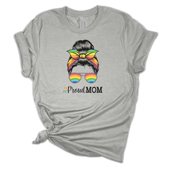 Trenz Shirt Company Womens Messy Bun Rainbow Proud Mom Short Sleeve Graphic T-Shirt-Athletic Heather-4xl