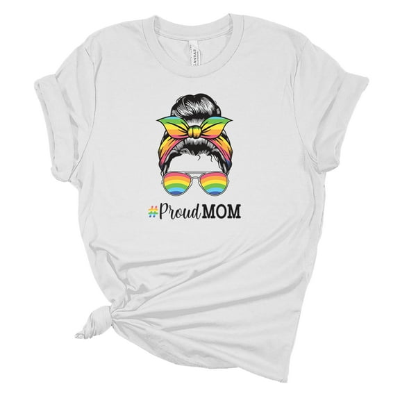 Trenz Shirt Company Womens Messy Bun Rainbow Proud Mom Short Sleeve Graphic T-Shirt-White-xl