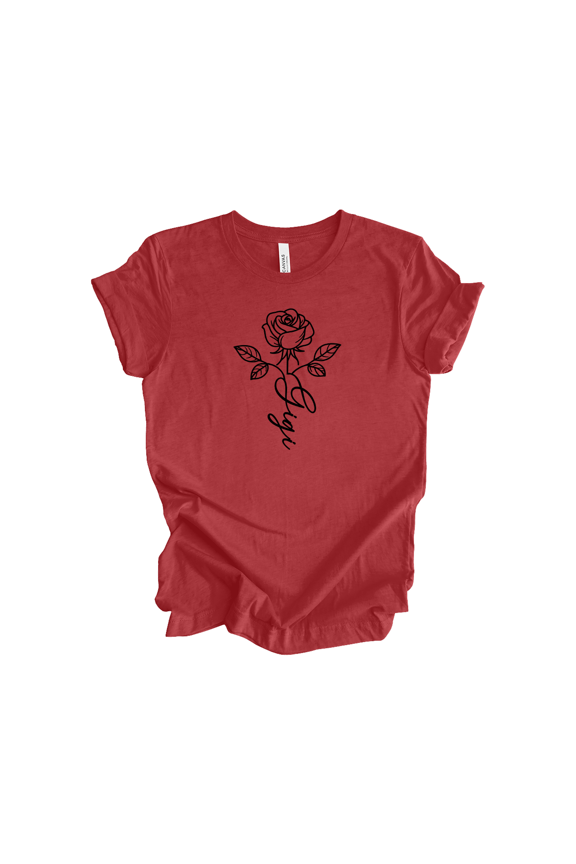 Womens Mother's Day Minimalist Rose Cursive Names, Heather Canvas Red, Mother's Day T Shirt, Gigi-3X-Large
