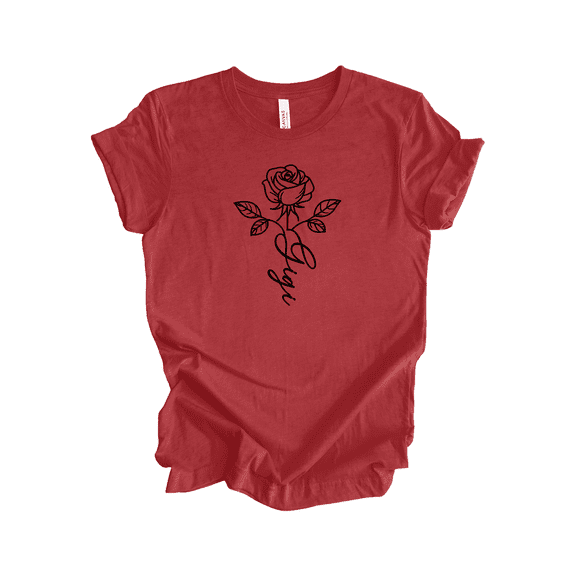 Trenz Shirt Company Womens Mother's Day Minimalist Rose Cursive Names, Heather Canvas Red, Mother's Day T Shirt, Gigi-Medium