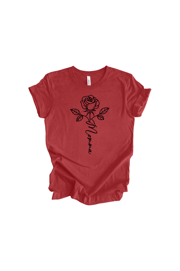 Womens Mother's Day Minimalist Rose Cursive Names, Heather Canvas Red, Mother's Day T Shirt, Momma-4X-Large