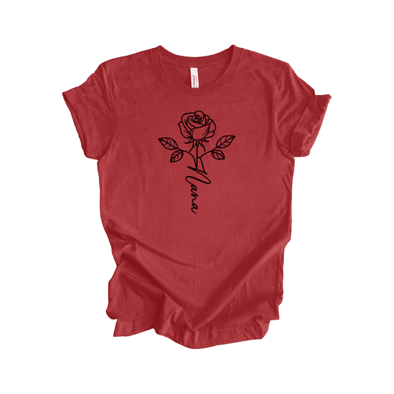 Trenz Shirt Company Womens Mother's Day Minimalist Rose Cursive Names, Heather Canvas Red, Mother's Day T Shirt, Nana-X-Large