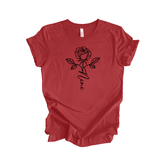 Trenz Shirt Company Womens Mother's Day Minimalist Rose Cursive Names, Heather Canvas Red, Mother's Day T Shirt, Nini-Small