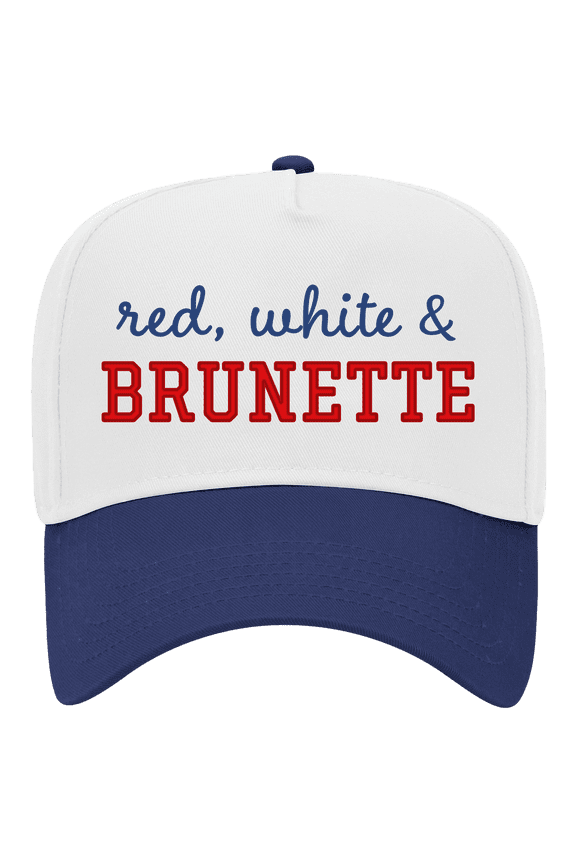 Womens Embroidered Otto Cap 5 Panel Mid Profile Baseball Cap - Red, White & Brunette Design, Royal/White