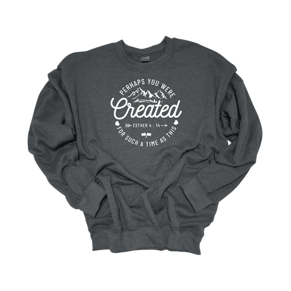 Trenz Shirt Company Womens Perhaps You Were Created Esther 4:14 Christian Crewneck Sweatshirt-Heather Grey-Medium