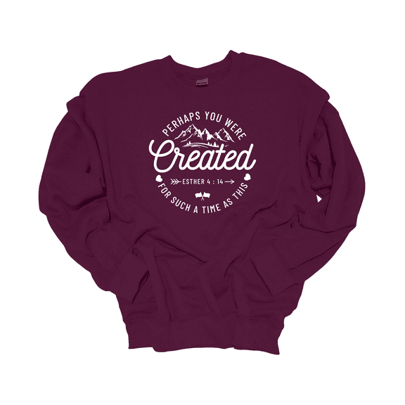 Trenz Shirt Company Womens Perhaps You Were Created Esther 4:14 Christian Crewneck Sweatshirt-Maroon-medium
