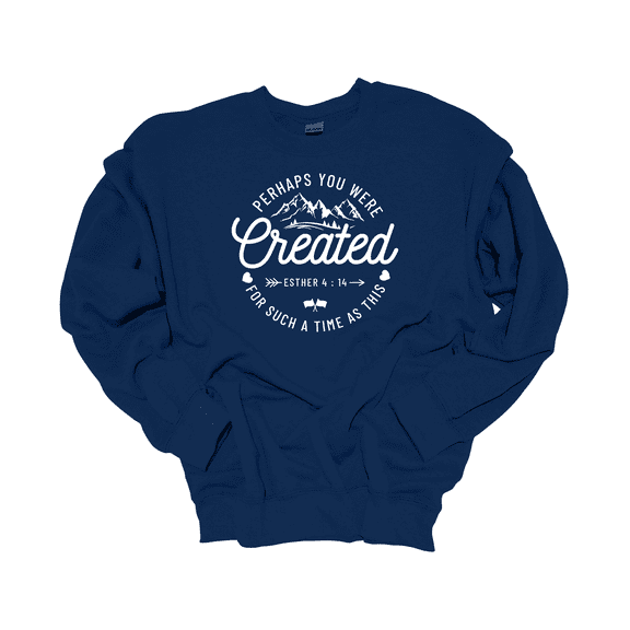 Trenz Shirt Company Womens Perhaps You Were Created Esther 4:14 Christian Crewneck Sweatshirt-Navy-medium