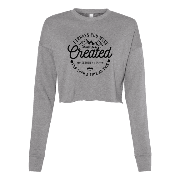 Trenz Shirt Company Womens Perhaps You Were Created Esther 4:14 Christian Crop Crew Fleece-Deep Heather-large