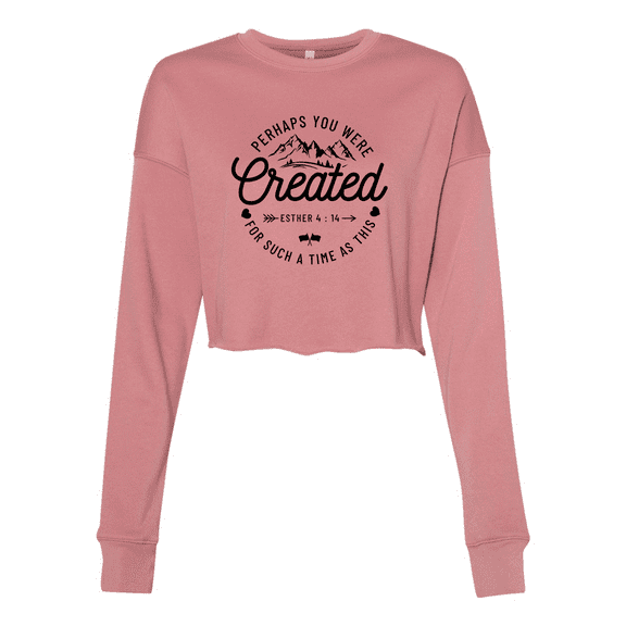 Trenz Shirt Company Womens Perhaps You Were Created Esther 4:14 Christian Crop Crew Fleece-Mauve-xl