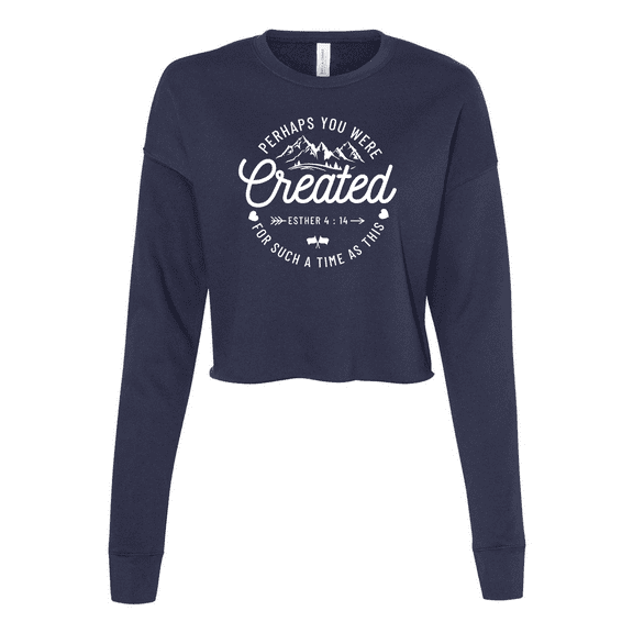 Trenz Shirt Company Womens Perhaps You Were Created Esther 4:14 Christian Crop Crew Fleece-Navy-medium