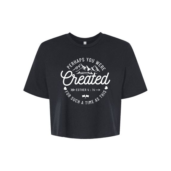 Trenz Shirt Company Womens Perhaps You Were Created Esther 4:14 Christian Jersey Crop Tee-Black-large