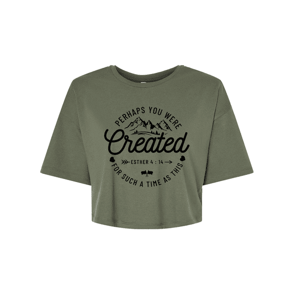 Trenz Shirt Company Womens Perhaps You Were Created Esther 4:14 Christian Jersey Crop Tee-Military-medium