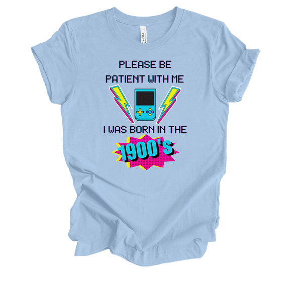 Trenz Shirt Company Womens Please Be Patient I'm From The 1900's Game Short Sleeve T-Shirt-Baby Blue-Large