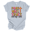 thumbnail image 1 of Trenz Shirt Company Womens Pray Trust Wait Cheetah Print Short Sleeve T-Shirt-Light Blue-Large, 1 of 1