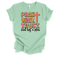 thumbnail image 1 of Trenz Shirt Company Womens Pray Trust Wait Cheetah Print Short Sleeve T-Shirt-Mint-XX-Large, 1 of 1