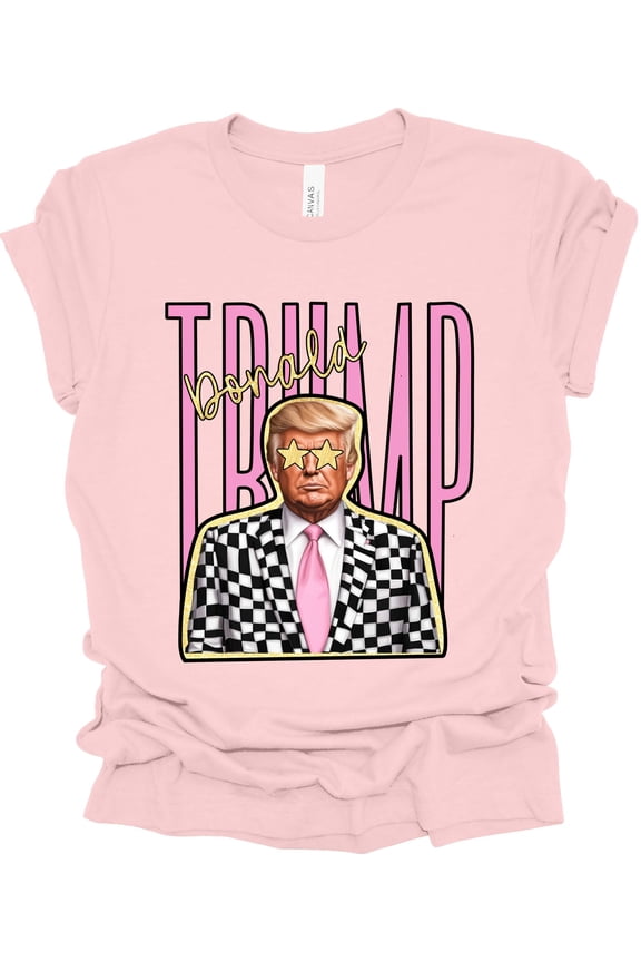 Womens Retro Donald Trump Star Eyes Trump Ladies Short Sleeve T-shirt-Light Pink-large