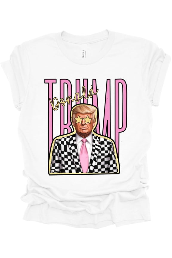 Womens Retro Donald Trump Star Eyes Trump Ladies Short Sleeve T-shirt-White-xxxl