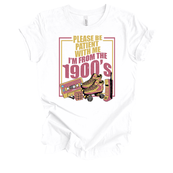 Trenz Shirt Company Womens Retro Please Be Patient I'm From The 1900's Short Sleeve T-Shirt-White-Large