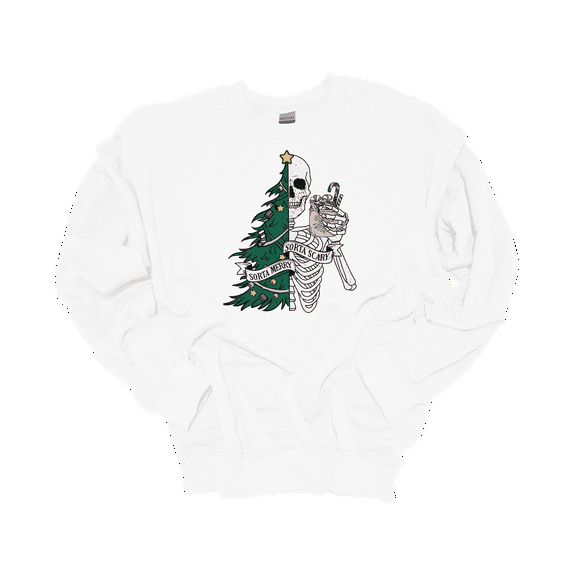 Trenz Shirt Company Womens Sorta Merry Sorta Scary Skeleton Christmas Crewneck Sweatshirt-White-3X-Large