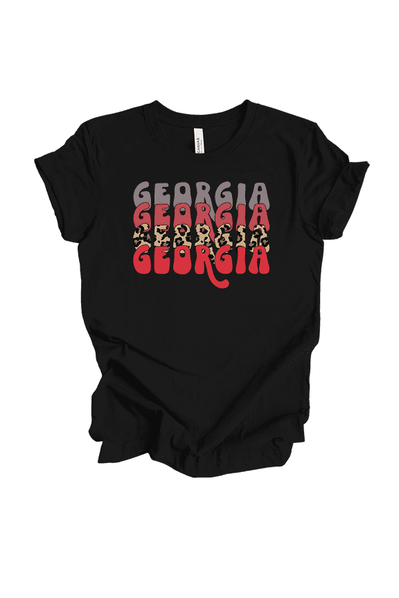 Womens Stacked Georgia Groovy Cheetah Print Short Sleeve T-Shirt-Black-X-Large
