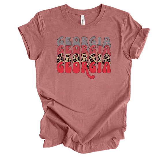 Trenz Shirt Company Womens Stacked Georgia Groovy Cheetah Print Short Sleeve T-Shirt-Heather Mauve-Large