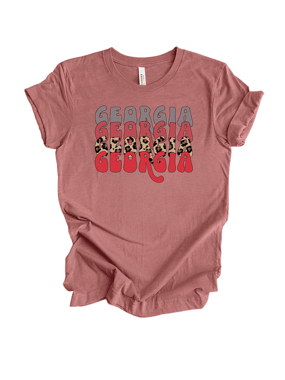 Womens Stacked Georgia Groovy Cheetah Print Short Sleeve T-Shirt-Heather Mauve-Large