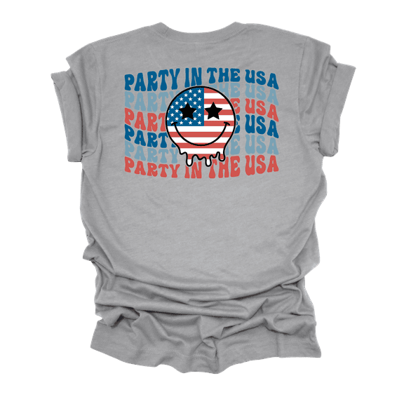 Trenz Shirt Company Womens Stacked Party In USA Smile Face Short Sleeve T-Shirt-Athletic Grey-Medium