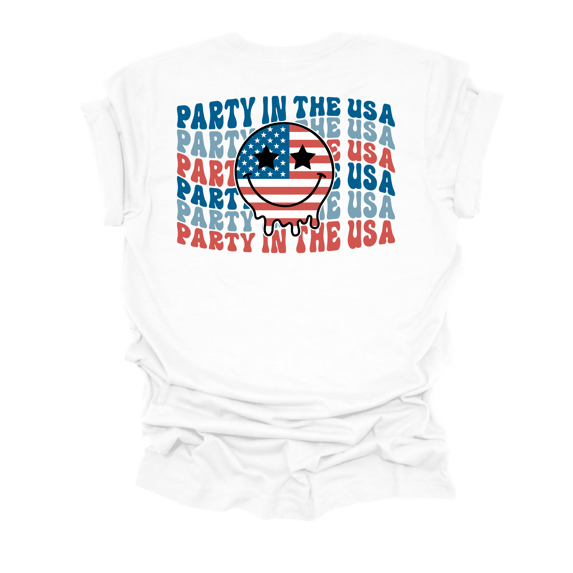 Trenz Shirt Company Womens Stacked Party In USA Smile Face Short Sleeve T-Shirt-White-X-Large