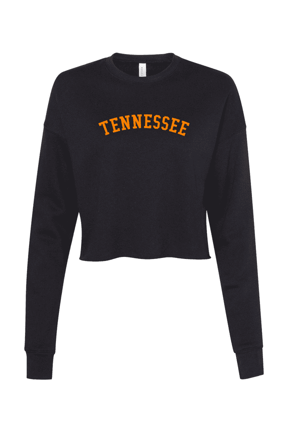 Womens Tennessee Crewneck TN Team Color Crop Crew Fleece-Black-small