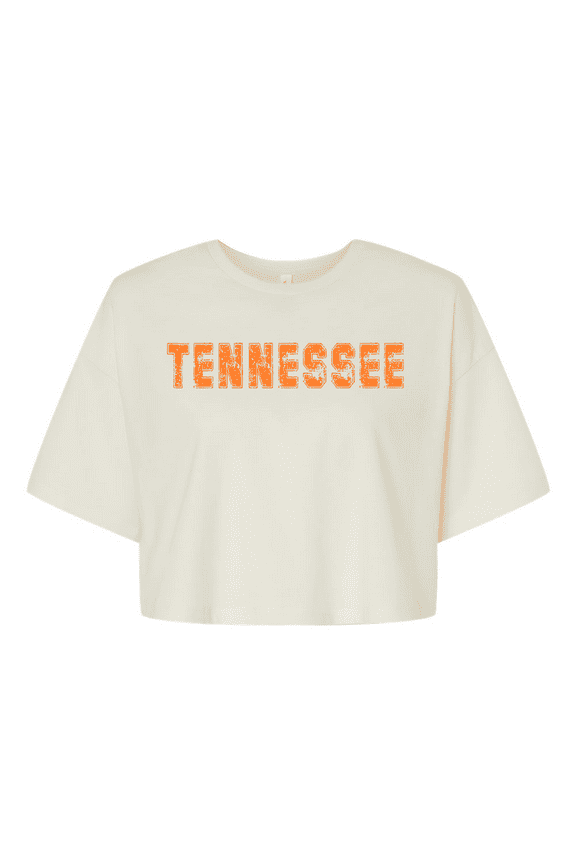 Womens Tennessee Football Team Color Tennessee Orange Distressed Tennessee State Name Rocky Top Jersey Crop Tee-Vintage White-large