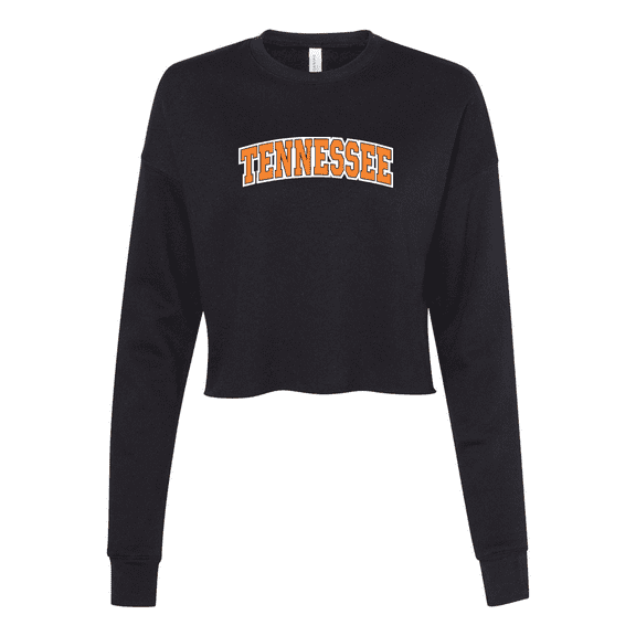 Trenz Shirt Company Womens Tennessee Orange and White Football Sports TN Team Color Crop Crew Fleece-Black-small