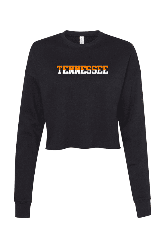 Womens Tennessee TN Two Tone Orange and White Football Sports Fan Crop Crew Fleece-Black-xl