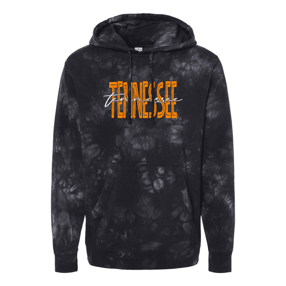 Trenz Shirt Company Womens Tennessee Team Color Orange and White Football Team Name Cursive Tie-Dye Hoodie-Black-small