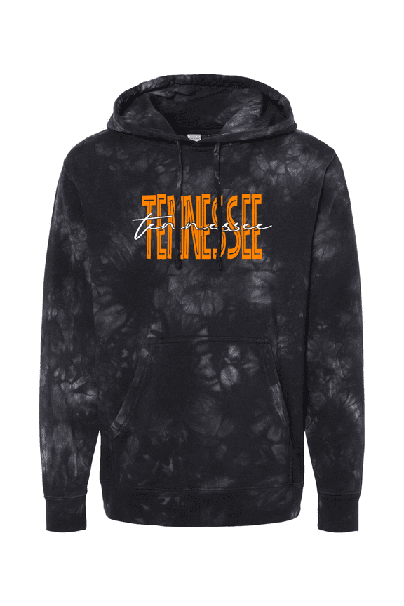 Womens Tennessee Team Color Orange and White Football Team Name Cursive Tie-Dye Hoodie-Black-small