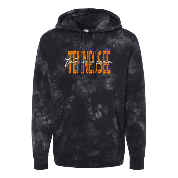 Trenz Shirt Company Womens Tennessee Team Color Orange and White Football Team Name Cursive Tie-Dye Hoodie-Black-xxl