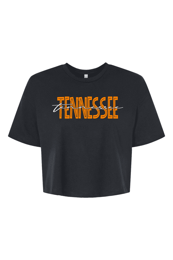 Womens Tennessee Tee Football TN Orange Script T Team Color Tennessee Game Day Jersey Crop Tee-Black-large